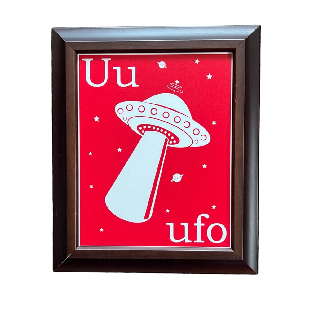 Uu UFO Space Wall Art Children Kid's Bedroom Decor Wooden Frame 10.25"x12.25"